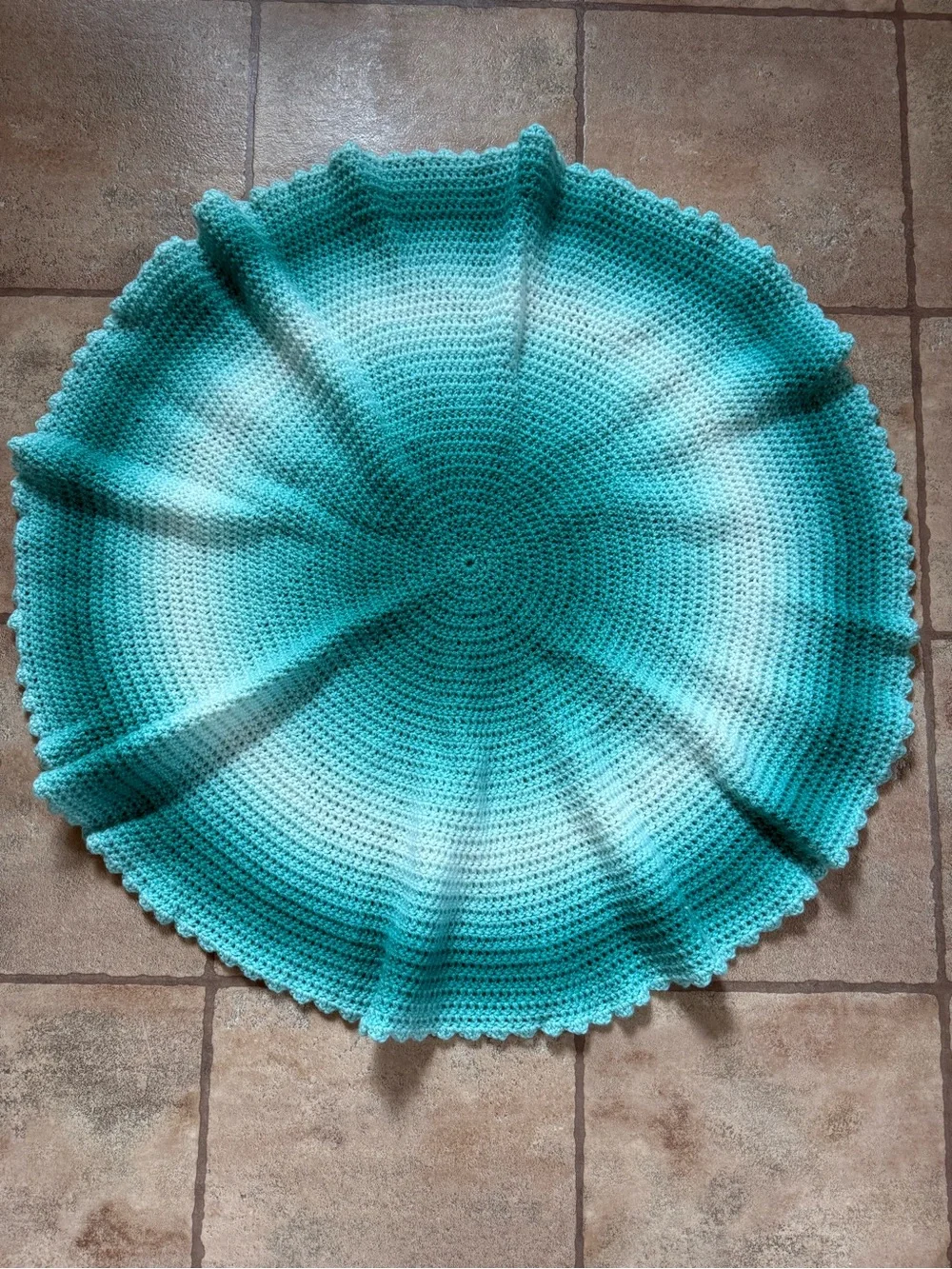 Handmade Teal Ombre Crochet Round Baby Blanket